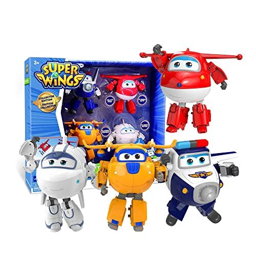 Super Wings - Robots Transformables Aereo Pezzi Transformers Robot, Macchinine Giocattolo Regalo Bambina 3 4 5 6 Anni, Stagione 2 Jett+ Paul+ Donnie+ Astra, 12cm, Colore,