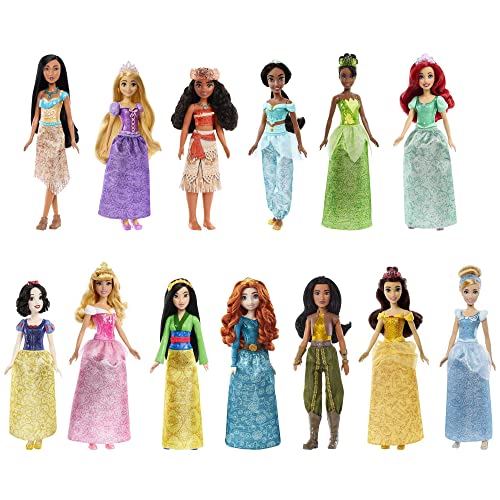Mattel Disney Princess Collezione Principesse, 13 bambole con capi e accessori scintillanti ispirati ai film Disney, Giocattolo per Bambini 3+ Anni,