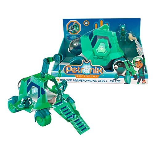 Giochi Preziosi Petronix Defender- Shell-E, cucciolo con funzione 20cm e personaggio 7 cm, personaggio action figure 20 cm, supereroe trasformabile per bambini dai 3 anni