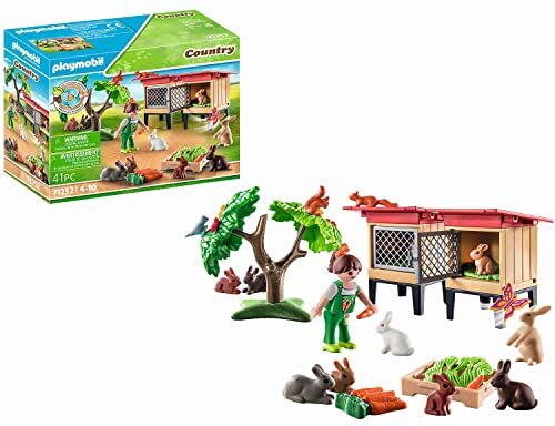 Playmobil Country  Recinto dei conigli, Animali per la fattoria biologica, Giocattoli sostenibili per bambini dai 4 anni in su