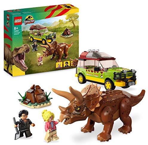 Lego Jurassic Park La Ricerca del Triceratopo, Set Dinosauro Giocattolo per Bambini e Bambine da 8 Anni in su, con Macchina Ford Explorer e Minifigure, Collezione 30° Anniversario