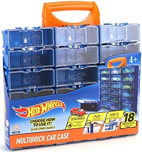 Hot Wheels Multibrick Valigetta per auto I Memorizza fino a 18 auto I Connects with Tracks I Play and Build, Multicolore (8B) Include una maniglia per il trasporto