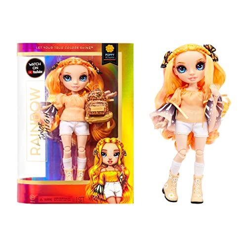 Rainbow High Jr. High Poppy Rowan Bambola alla Moda Arancione da 23cm con Vestito e Accessori Include Zainetto Apri e Chiudi da Collezionare o Regalare età: dai 6 Anni in su