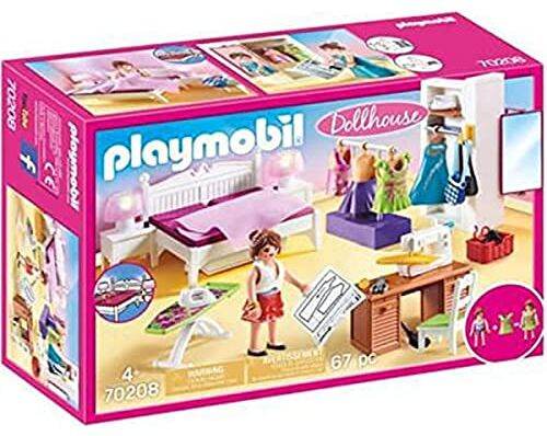 Playmobil Dollhouse 70208, Camera da letto con angolo per cucito, Con effetti luminosi, Dai 4 anni