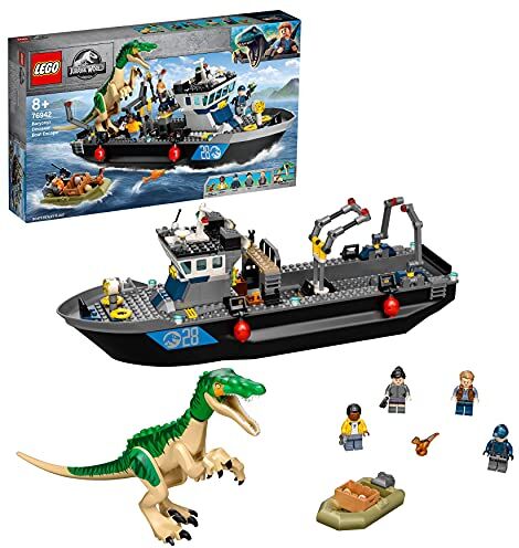 Lego Jurassic World Fuga sulla Barca del Dinosauro Baryonyx, Regalo per Bambini e Bambine, Giochi con Minifigures,