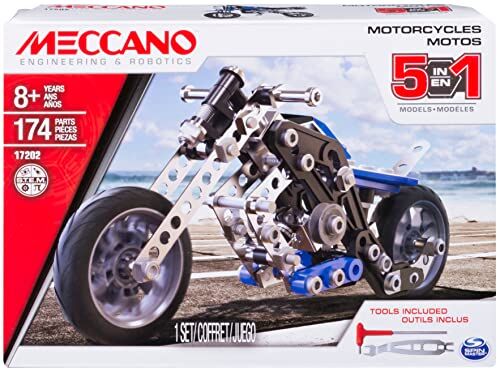 MECCANO 6036044 Set Costruzioni 5 Modelli Motocicletta, Pezzi in Metallo, 174 Pezzi