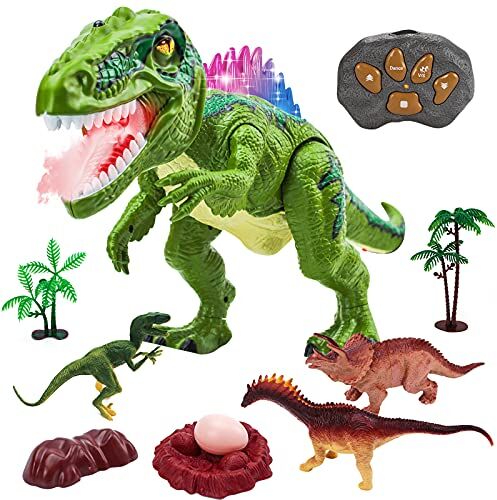 WISHTIME Dinosauro telecomandato Giocattolo Giochi Realistico Velociraptor con funzione nebbia spray Robot dinosauro con luce LED Giocattoli per bambini Ragazzi Ragazze 3 4 5 6 7 8 9 10 11 12 Anni