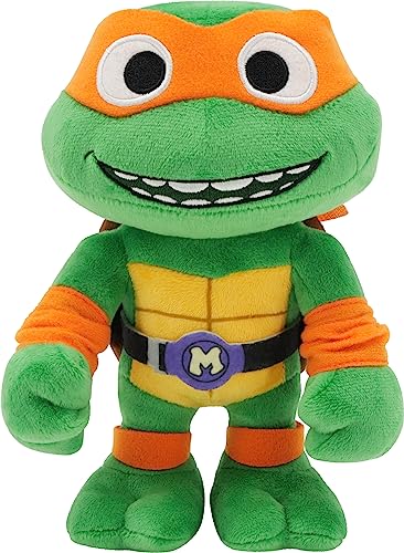 Mattel Tartarughe Ninja: Caos Mutante Michelangelo, morbido peluche alto 20+ cm con maschera arancione, look ispirato a Mikey Mondo Pizza del film, giocattolo per bambini, 3+ anni,