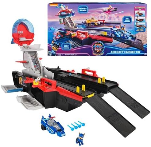 Paw Patrol , Portaerei Quartier Generale, con Chase e Il Suo Cruiser, con Luci e Suoni, Giochi Bambini e Bambine, 3+ Anni