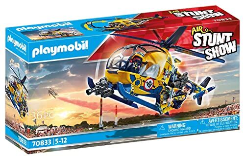 Playmobil Air Stuntshow  Elicottero con Troupe per Le Riprese, Aereo Giocattolo con Equipaggio, Giocattoli per Bambini dai 5 Anni