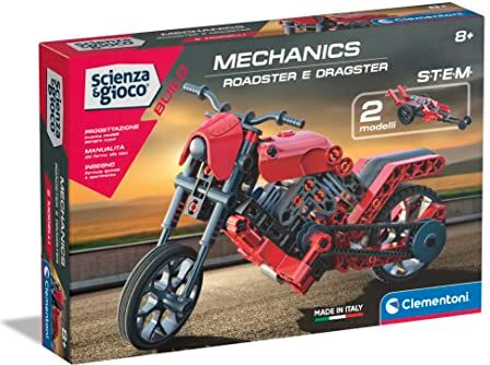 Clementoni - Scienza Build-Roadster E Dragster-Set Costruzioni Bambini, Laboratorio Meccanica, Gioco Scientifico 8 Anni (Versione Italiana) -Made in Italy, Colore, Medio,