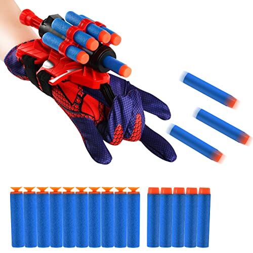 FXFOOT Spiderman Launcher Glove, Launcher Spiderman, Guanti da Lancio Spiderman, Hero Launcher Giocattoli da Polso Set Guanti Cosplay in Plastica per Bambini, Divertenti Giocattoli Educativi per Bambini