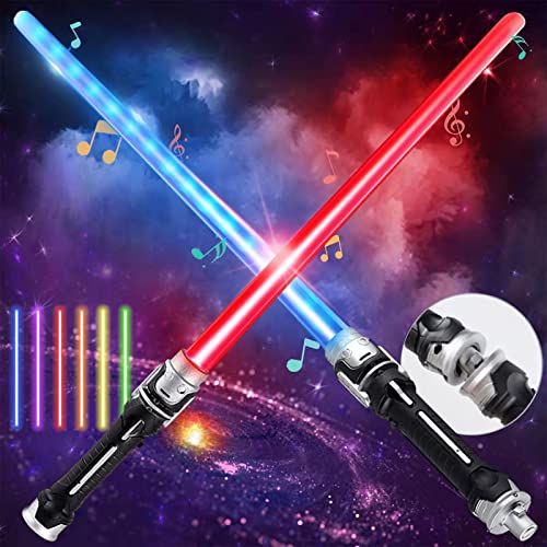 HELOVGE Lightsaber RGB a 7 Colori Modificabili, 2 Pezzi Spada Laser Giocattolo per Bambini Spade Laser Telescopiche Spada Laser Spazio Wars con Effetti Sonori per Natale Compleanno Cosplay