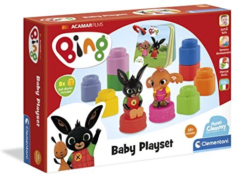 Clementoni Playset Clemmy-mattoncini Personaggi Bing e libricino-Set Costruzioni morbide Bambini 18 Mesi-Made in Italy, Multicolore,