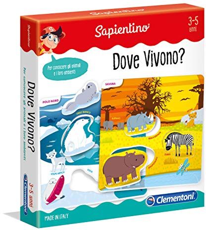 Clementoni Sapientino Dove Vivono?, tessere a incastro animali, gioco educativo 3 anni con schede illustrate, gioco di associazione, Made in Italy,