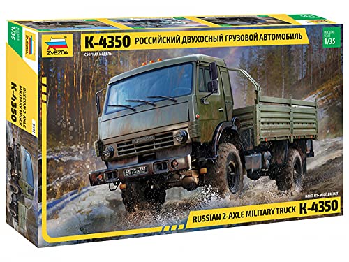 Zvezda - Russian 2Axle Military Truck K-4350 Scala 1/35 – Modellino in plastica, Kit da assemblare, Riproduzione dettagliata, Multicolore,