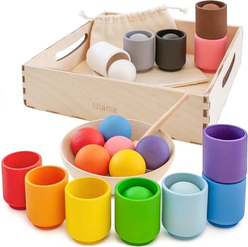 Ulanik Palle in Tazze Giochi Montessori 1 Anno + Bambini Ordinamento Giocattoli in Legno per Associazione Colori e Conteggio Educative Sensoriale