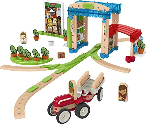 Fisher Price Wonder Makers Costruisci la Città, Playset per Piste in Legno e Costruzioni da 75 pezzi, Giocattolo per Bambini 3+ anni,