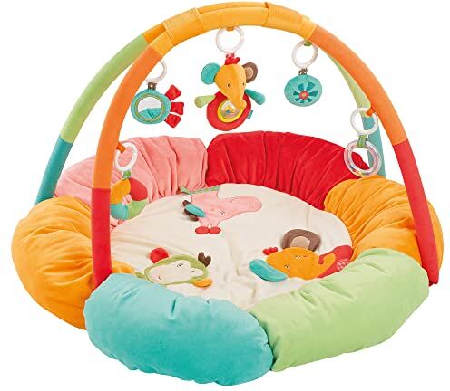 Fehn 3-D activity nest play arch safari coperta rotonda per gattonare con 5 giocattoli staccabili da afferrare coperta da gioco per neonati e bambini da 0+ mesi regalo di nascita