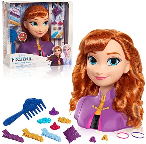 Disney Anna -2 testine da parrucchiere da 20 cm, con 14 accessori per il divertimento dello styling, a partire dai 3 anni, Just Play, colore: Mora