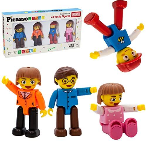 PicassoTiles Magnetico 4Famiglia Azione Figure Bambino piccolo Espansione del magnete giocattolo Pacchetto didattico Kit di apprendimento STEM aggiuntivo Toys Pretend Playset per Blocco di costruzione