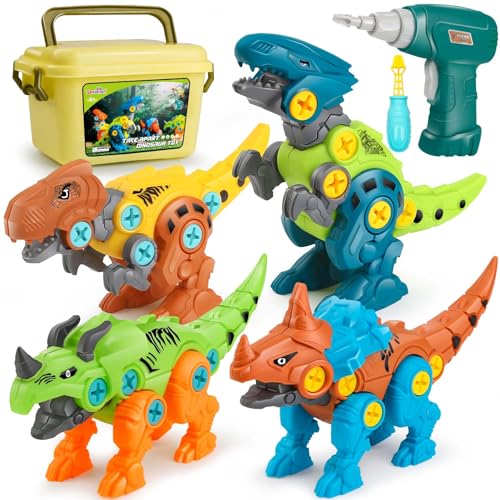 Dreamon Dinosauro Giocattolo per Bambini con Scatola Portaoggetti Trapano Elettrico, Costruzioni Giocattoli Puzzle Regalo per Ragazzi Ragazze