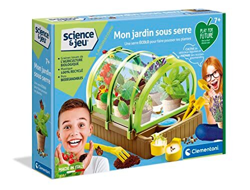 Clementoni Science & Game – Il mio giardino sotto serra – Design moderno – Segreti della coltivazione biologica – Set completo di attrezzi e vasi speciali – per bambini dai 7 anni in su, 30 x 20 x