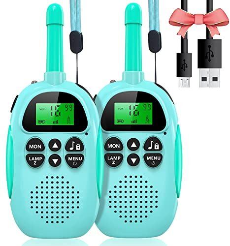 uleway Walkie Talkie Bambini Ricaricabili Longue Portée, Ricetrasmittenti 16 Canali con LCD Retroilluminato Funzione VOX Blocco Tastiera Torcia, Regalo per Ragazze e Ragazzi di 3-12 Ann (Blu e Blu)…