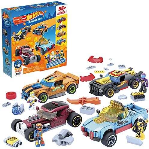 MEGA construx -Hot Wheels Kit Personalizzazione ed Elaborazione Auto, 4 macchinine e Mini Personaggi, Giocattolo per Bambini 5+ Anni, , Multicolore