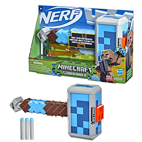 Hasbro Nerf Minecraft Martello Lancia Dardi Stormlander, Lancia 3 Dardi, Include 3 Dardi Nerf Elite, Impugnatura Di Armamento A Retroazione, Multicolore