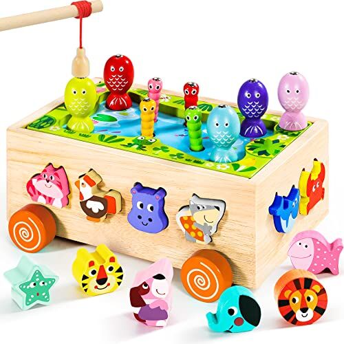 Seagoal Giochi Montessori Magnetici di Pesca in Legno   6 in 1 Abilità Motorie Giocattoli Educativi   per Compleanno Regalo per 2 3 4 Anni Bambini Ragazzi