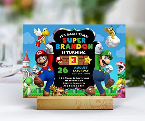 Coolboss Modello di invito di compleanno di Super Mario, invito di compleanno del telefono dei bambini, invito elettronico, invito al telefono