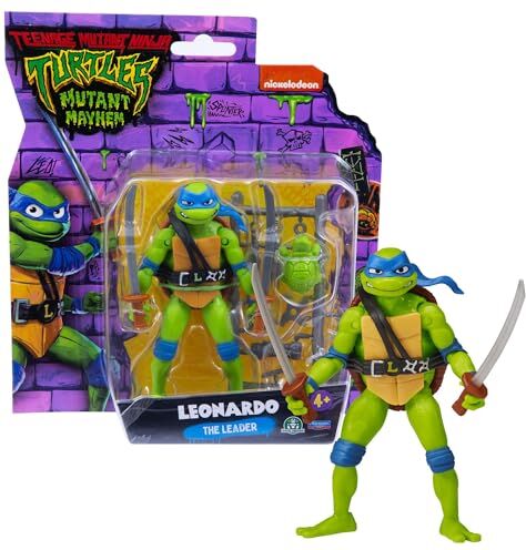 Giochi Preziosi Leonardo Tartarughe Ninja Caos Mutante, Leonardo in versione Action Figure Base Articolata da 12 cm, Personaggio con Armi da Combattimento, Per Bambini dai 4 anni