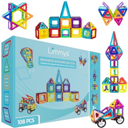 Limmys Magnetic Building Blocks – Unique Magnetic Tiles Construction Toys for Boys And Girls – STEM Educational Toy (108 Pezzi)
