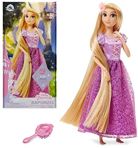 Disney bambola ufficiale classica per bambini Rapunzel, intrecciata, 29 cm, include spazzola con dettagli modellati, posizionabile in abito scintillante Per bimbi dai 3 anni in su