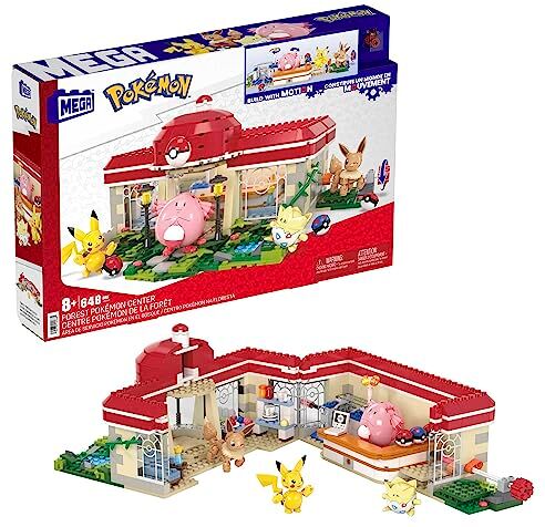 MEGA Pokémon Centro Pokémon, Set da Costruire con 648 Pezzi e Sistema Mattoncino Movimento, Include Pikachu, Chansey, Evee e Togepi, Giocattolo per Bambini, 8+ Anni,