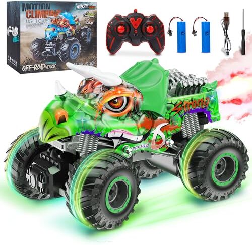 MOJINO Macchina Telecomandata per Bambini 6 7 8 9 10 Anni, RC Car Dinosauro Monster Truck Macchine Telecomandate Macchina Radiocomandata Auto, Verde