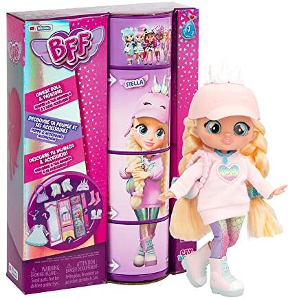 BFF BY CRY BABIES Stella, Bambola alla Moda da Collezione con Capelli Lunghi, Vestitini in Tessuto e 9 Accessori, Giocattolo per Bambini e Bambine +5 Anni