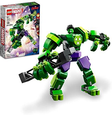 Lego Marvel Hulk Mech Armor 76241, set di action figure Avengers, giocattoli costruibili da collezione per ragazzi e ragazze dai 6 anni in su, idea regalo