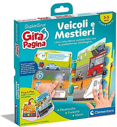 Clementoni Sapientino Girapagina, Veicoli E Mestieri Libro Educativo Ed Interattivo Per Stimolare L'Interesse Alla Lettura, Per Bambini Dai 2 Anni (Gioco In Italiano)