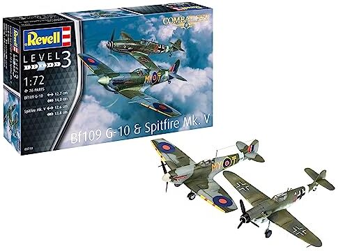 Revell - Combat Set Bf109G-10 & Spitfire Modellino Fedele all'originale per Principianti, Colore Non Laccato, 03710