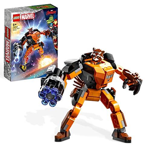Lego Marvel Armatura Mech Rocket Raccoon, Set Action Figure del Supereroe Guardiani della Galassia, Personaggio Avengers, Idea Regalo per Bambini
