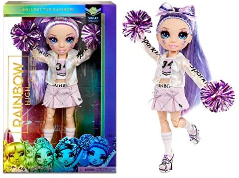 Rainbow High Cheer Fashion Doll Abiti Eleganti, Pompon e Bambola Cheerleader Violet Willow, Fashion Doll Viola, Serie Cheer, Regalo Ottimo a Partire dai 6 Anni