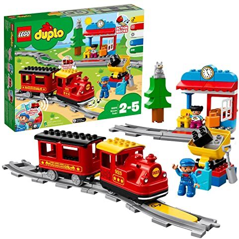 Lego DUPLO Treno a Vapore, Giochi per Bambini e Bambine da 2 a 5 Anni, Playset Push & Go a Batterie con Luci e Suoni, Giocattolo da Costruire con Mattoncini Colorati e Funzione RC, Idee Regalo