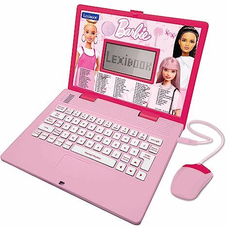 Lexibook Barbie, Computer educativo bilingue Francese/Inglese, Giocattolo per Bambini con 124 attività per Imparare, divertirsi e Suonare Il Pianoforte, Rosa, Colore,