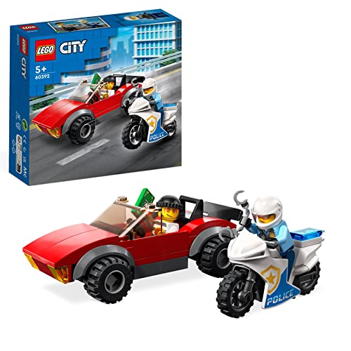 Lego City Inseguimento sulla Moto della Polizia Giocattolo con Modello di Auto da Corsa e 2 Minifigure, Giochi per Bambini e Bambine, Idea Regalo