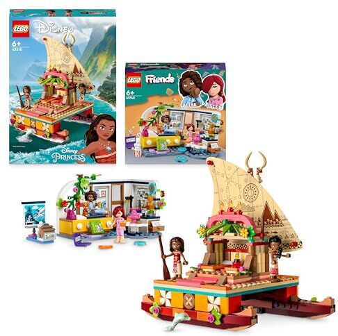 Lego Bundle Amicizia La Barca a Vela di Vaiana 43210, Principessa Disney e La Cameretta di Aliya 41740, Nave Giocattolo, Camera da Letto e Mini Bamboline, per Bambine e Bambini da 6 Anni