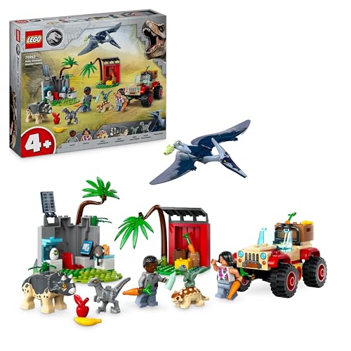 Lego Jurassic World Centro di Soccorso dei Baby Dinosauri, Giocattolo per Bambini e Bambine da 4 Anni in su, Set con Mini Triceratopo, Anchilosauro e Velociraptor, Regalo Amanti degli Animali