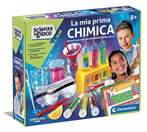 Clementoni - Scienza Lab-La Mia Prima Gioco Scientifico 8 Anni, Esperimenti per Bambini, Laboratorio di Chimica-Made in Italy, Colore Italiano,