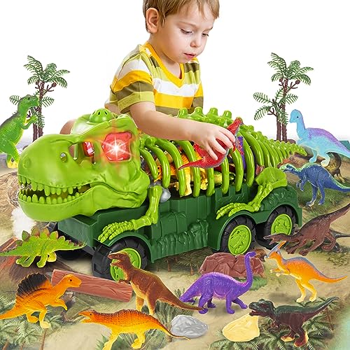 Airhive 12 mini dinosauro camion giocattolo , con suoni e luci realistici, tappetino da gioco attività*1, regalo bambino dai 3-5 anni